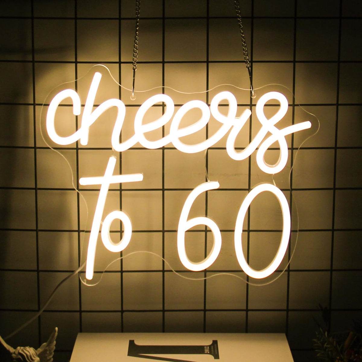 Cheers to 60 Neon Sign - 60th Birthday LED Neon Lights - Warm White - Happy Birthday Signs for Wall