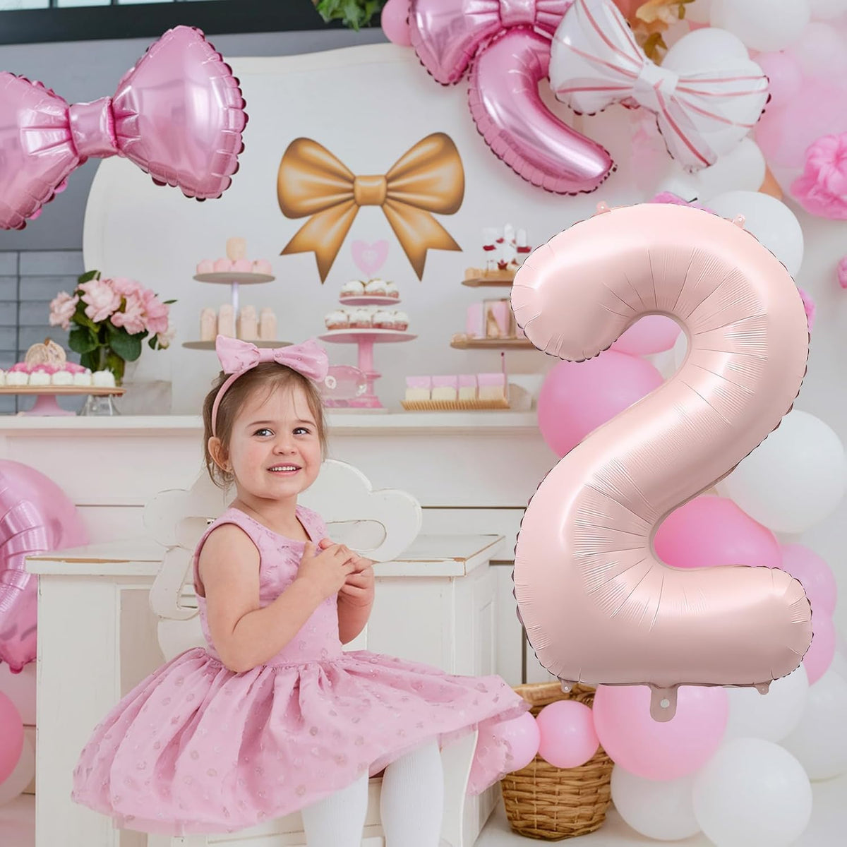 Pink 40 Inch Balloon Number 2, Large Dusty Retro Pastel Pink Foil Number 2 Balloons Set 0-9 for