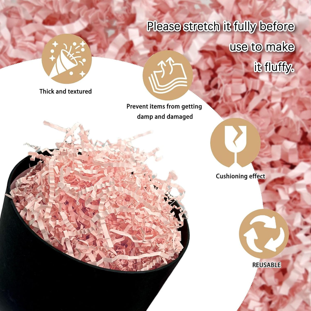 1 LB Light Pink Crinkle Cut Paper Shred Filler Great for Gift Wrapping, Light Pink Basket Fillers