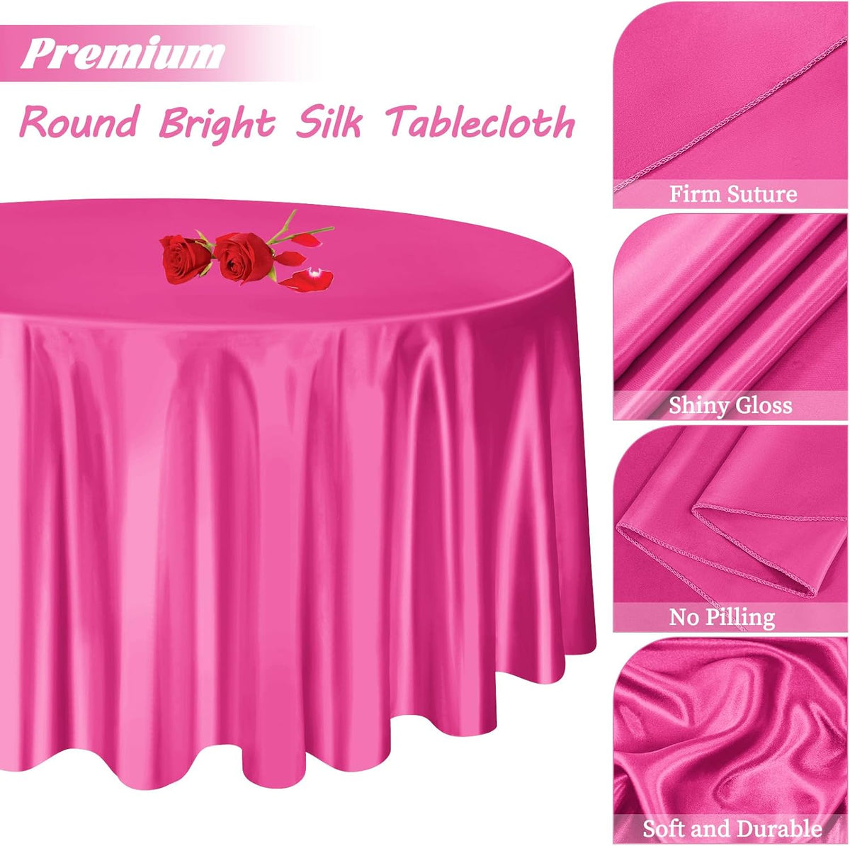 fani 6 Pack 120 Inch Hot Pink Satin Tablecloth - Silky Round Tablecloth Overlay Smooth Fabric Table