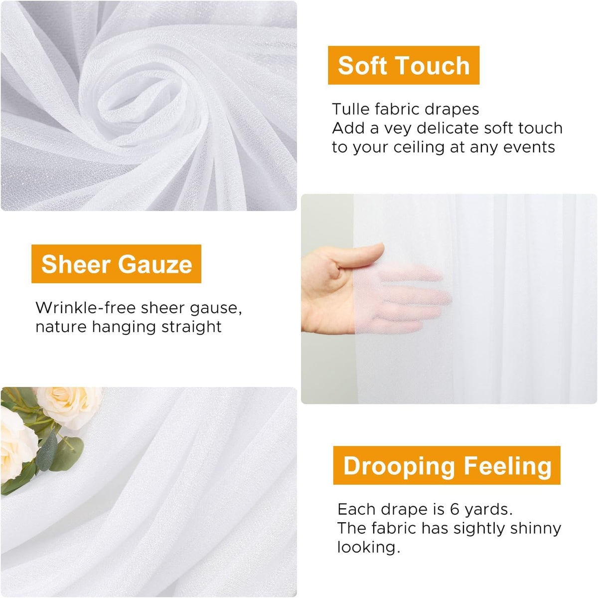 Wedding Arch Draping Fabric 1 Panel 28.7" x 20FT White Sheer Chiffon Backdrop Drapes for Wedding