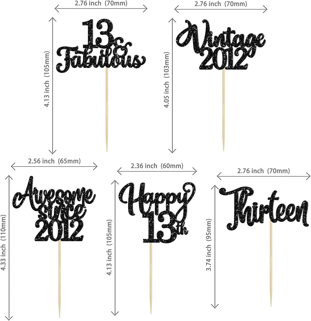 30Pcs Happy 13th Birthday Cupcake Toppers Glitter Thirteen Vintage 2012 Cupcake Picks Cheers to 13