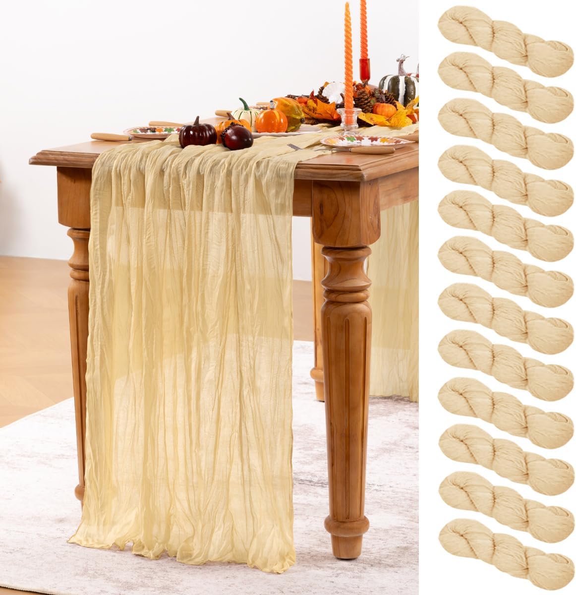 Champagne Gold Cheesecloth Table Runner 12 Pack Fall Table Runners Boho Gauze 120 Inches Champagne