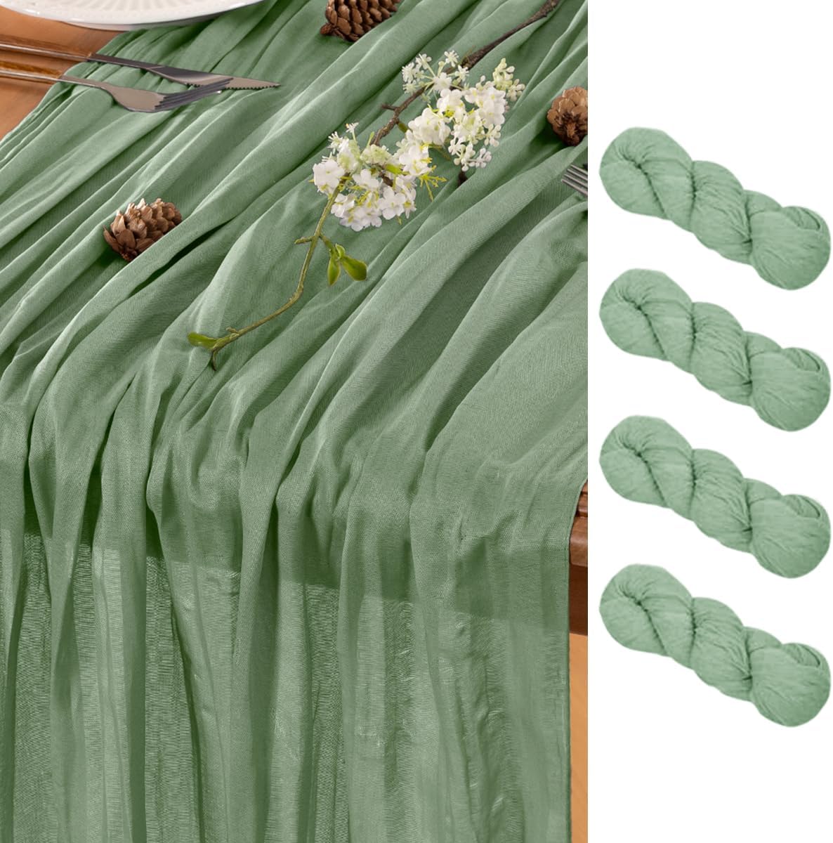 Sage Green Table Runner Cheesecloth Table Runner 4 Pack 10FT Farmhouse Table Runners 120 Inches