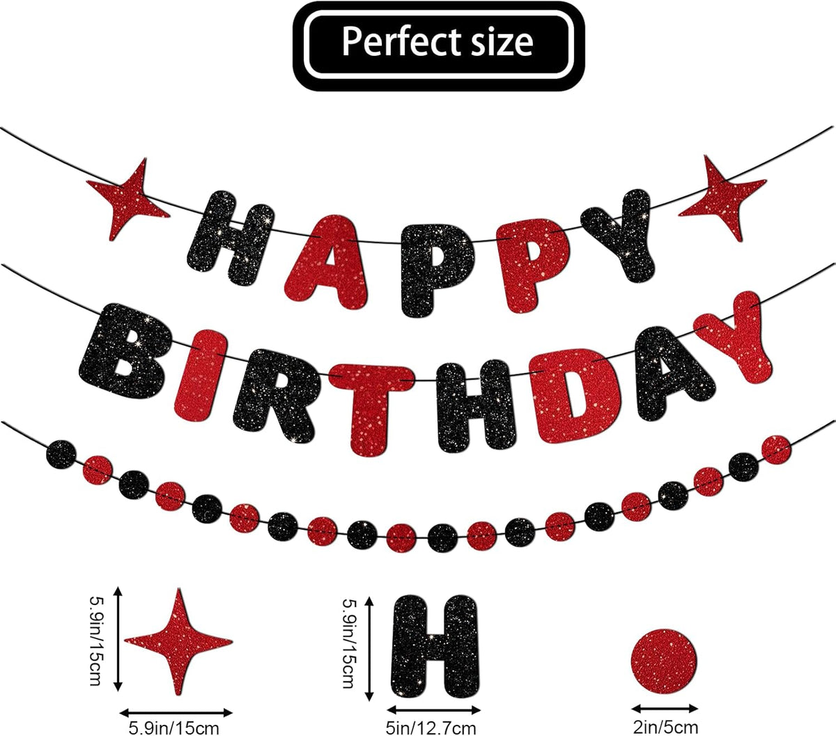 Red and Black Happy Birthday Banner Glitter Garland for Black and Red Decorations Happy Birthday