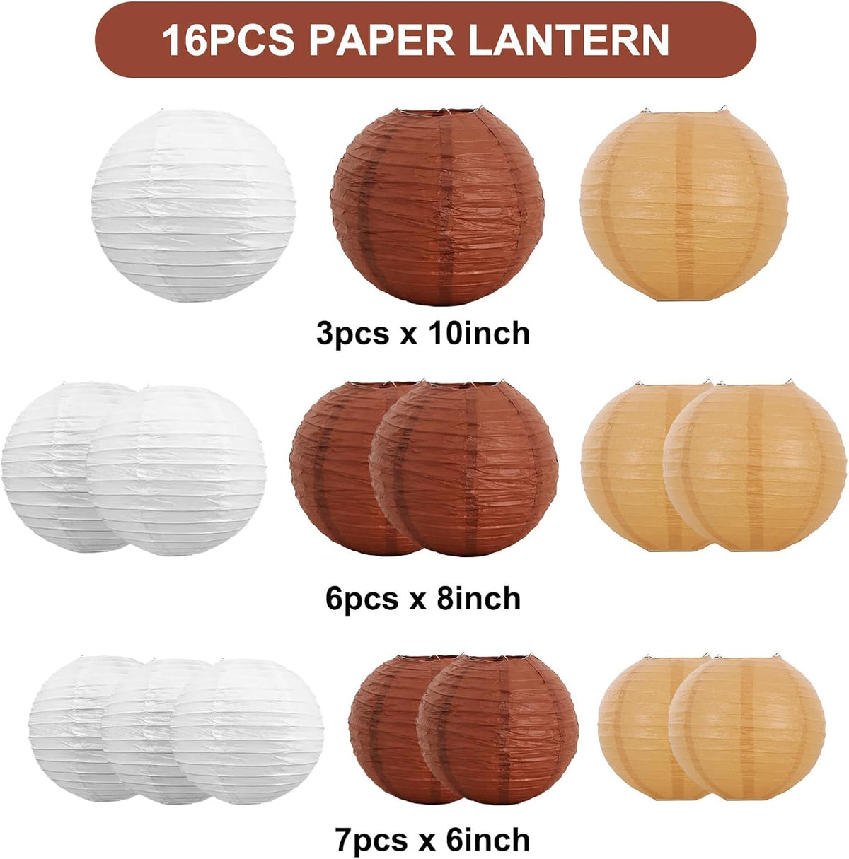 BEISHIDA 16 Pcs Brown Mix Paper Lanterns,Hanging Decorative Chinese Japanese Round Paper Lantern