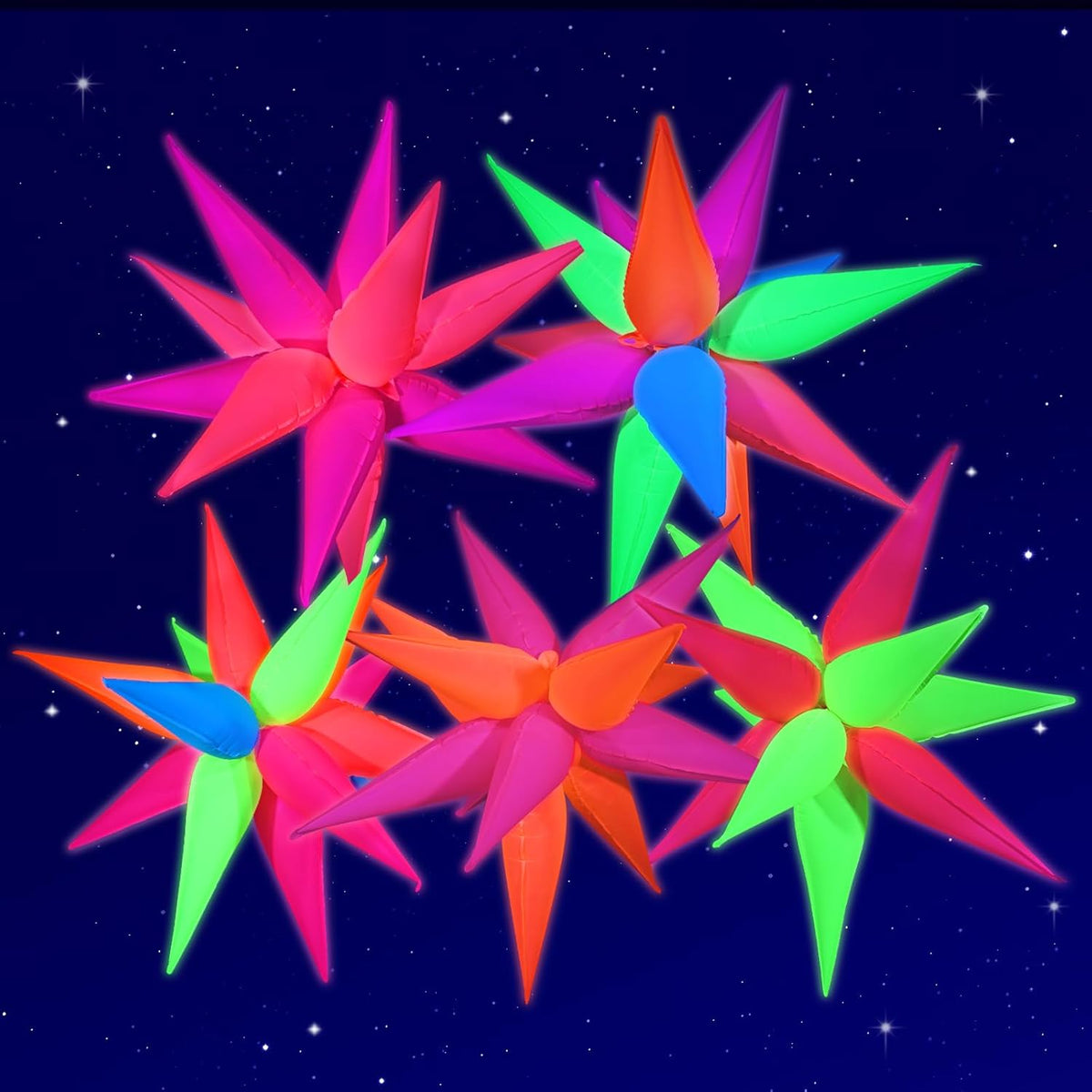 Mega-L Glow Glow in The Dark Party Supplies, 5 Pcs Neon Star Balloons Kit – Neon Foil Explosion &