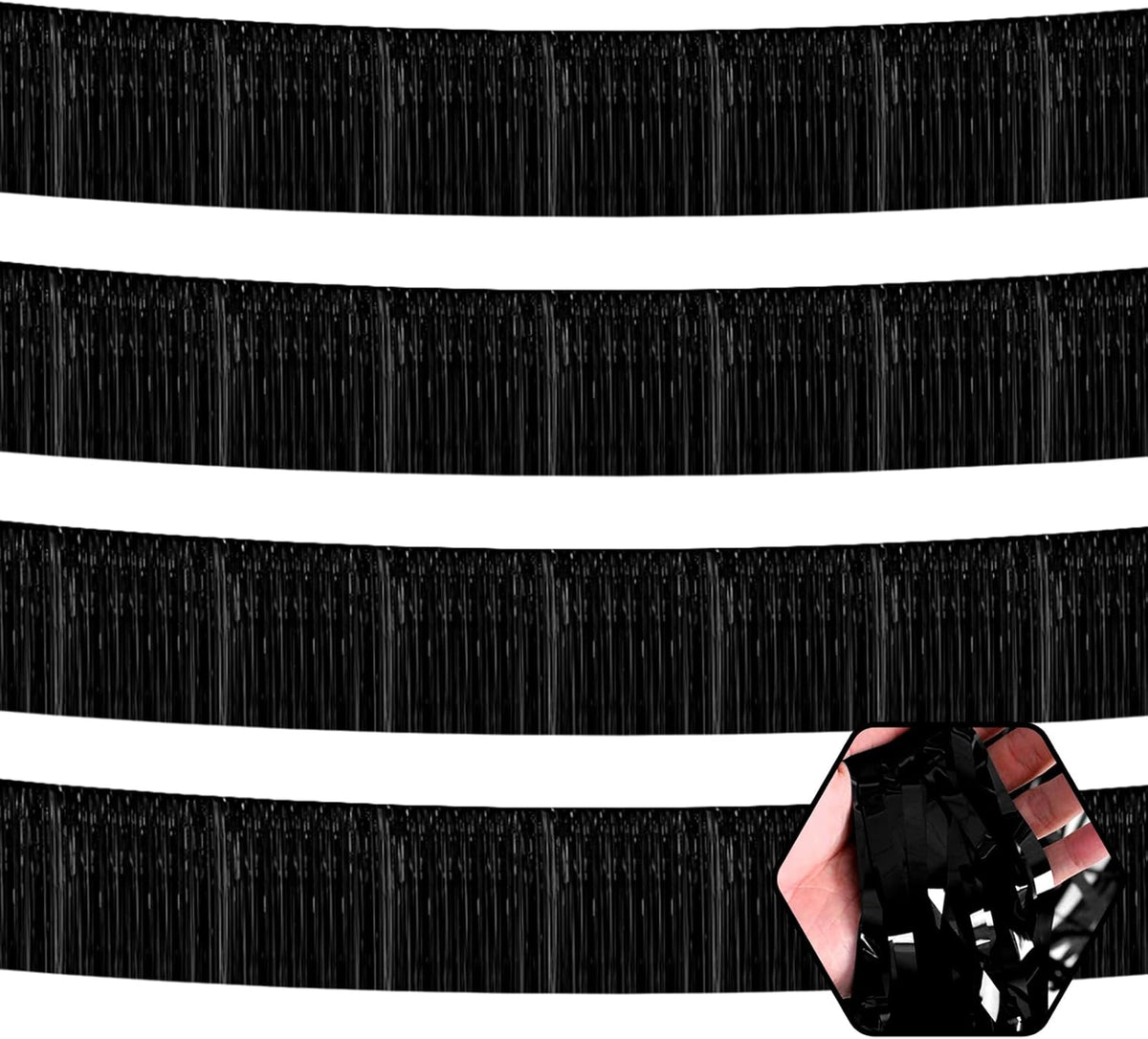 4 Pack 10 Feet Black Foil Fringe Garland Metallic Tinsel Streamers Banner Wall Hanging Curtain
