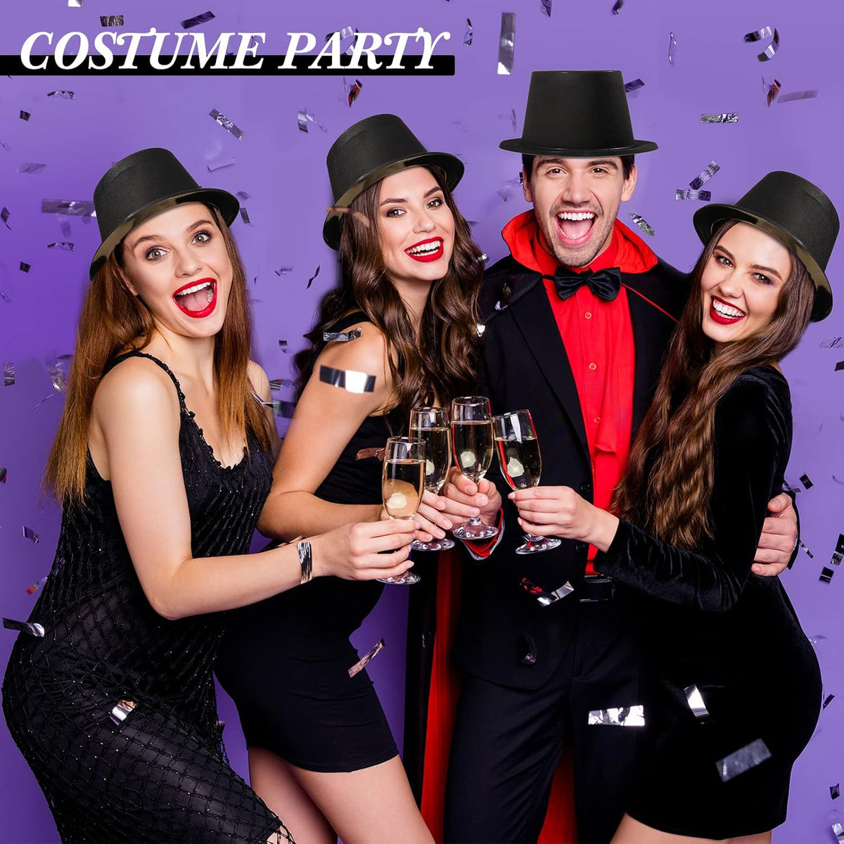 SATINIOR Magician Costume Headwear Set, Includes 12 Pieces Black Top Hat and 12 Bow Ties