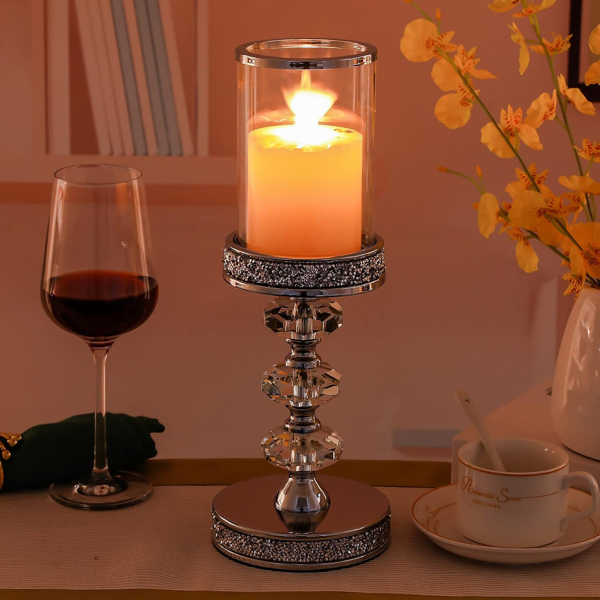 Candle Holder, Pillar Candle Holders, Crystal Candlesticks Holder for Wedding, Parties, Events