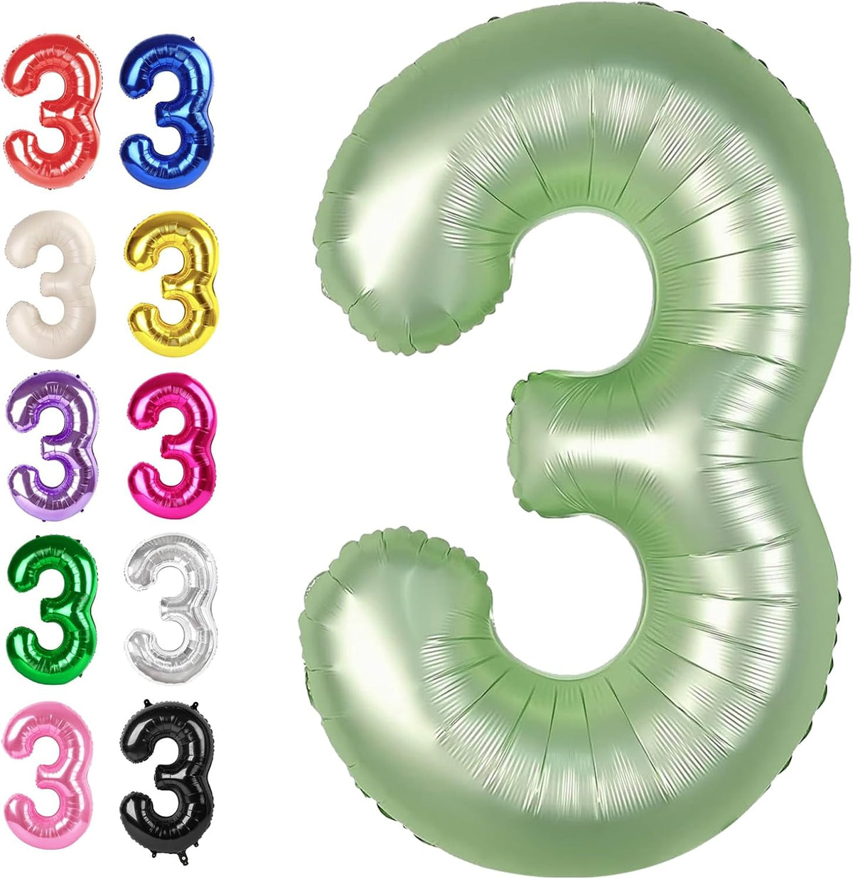 Large 40 Inch Sage Green 3 Number Balloon, 3 13 23 30 33 36 38 Oliver Green Birthday Party