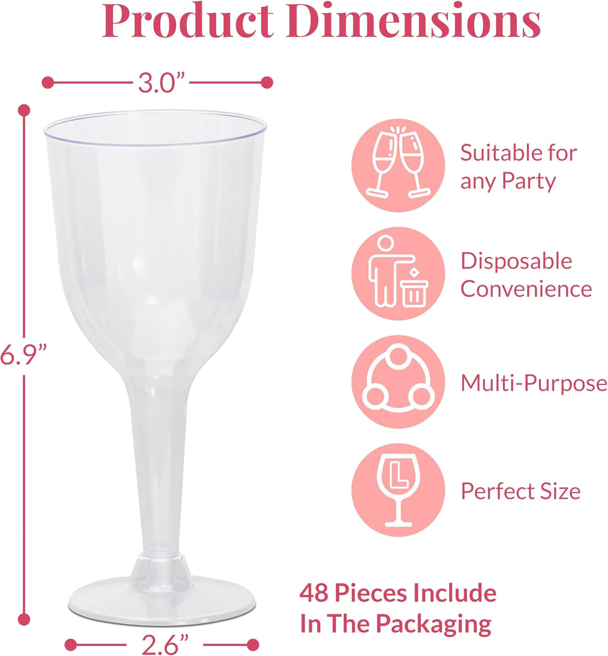 Prestee Stemmed Disposable Wine Glasses - 10 oz Clear Plastic Wine Glasses BPA-Free - Easy Assembly