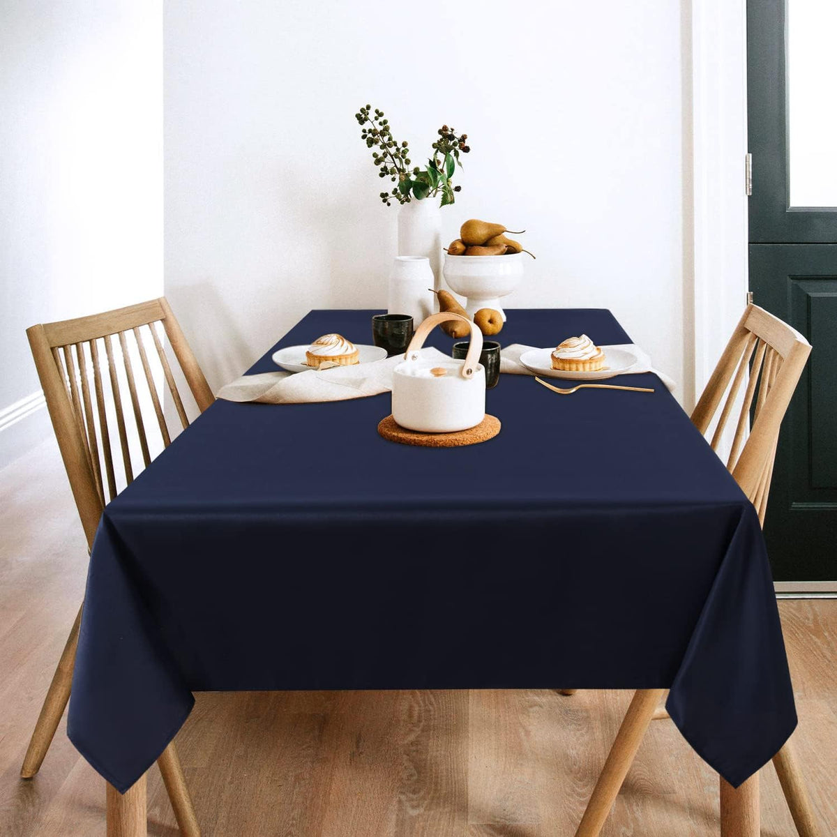 sancua 2 Pack Navy Tablecloth 60 x 102 Inch, Rectangle 6 Feet Table Cloth - Stain and Wrinkle
