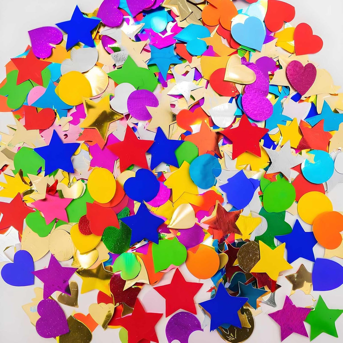 100g (3.53OZ) Rainbow Foil Confetti - Assorted Round, Heart & Star Shaped Table Confetti for