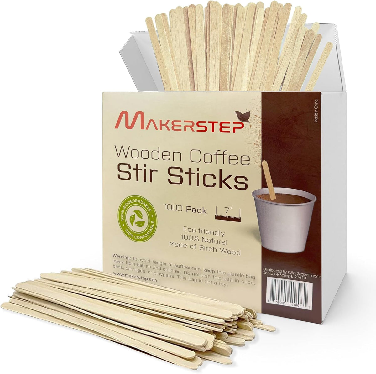 Makerstep Birch Wood Coffee Stirrers, 7 Inch Coffee Stir Sticks (1000 Pack) Eco-friendly, Sturdy