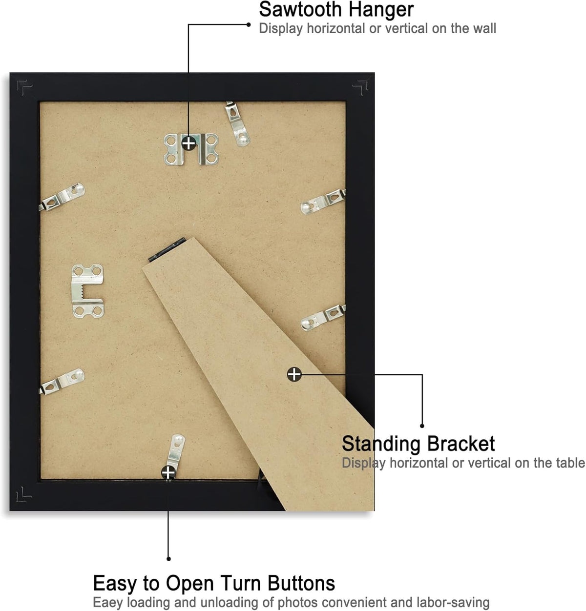 8x10 Picture Frame Set of 4, High Definition Glass Black Picture Frame, 8 x 10 Wood Rustic Photo