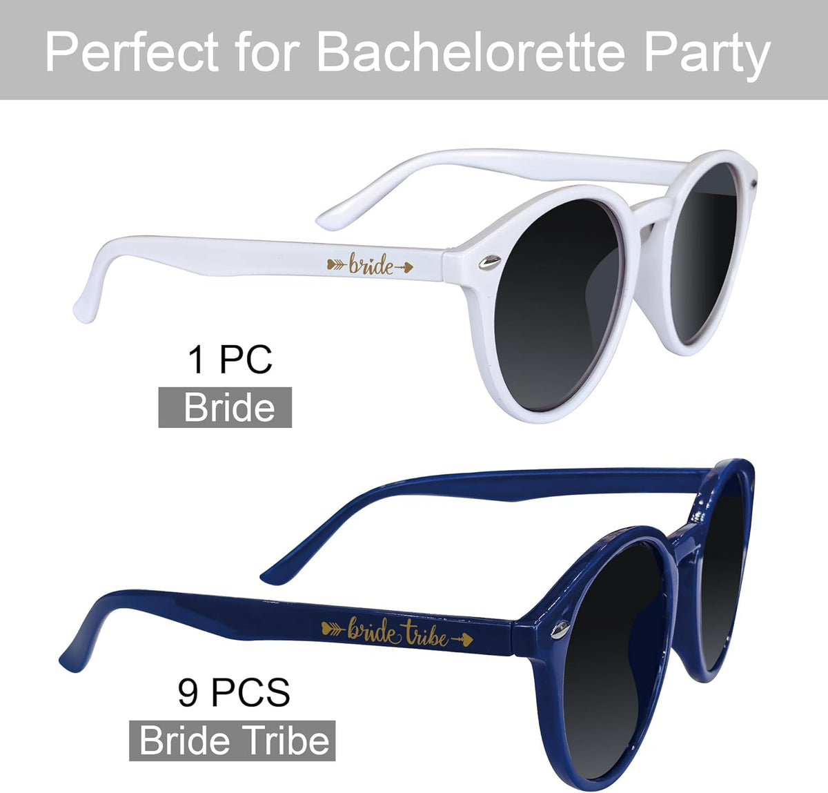 LADY&HOME Bachelorette Party Cat Eye Sunglasses - Bridesmaid & Bridal Shower Supplies, 10pcs Round