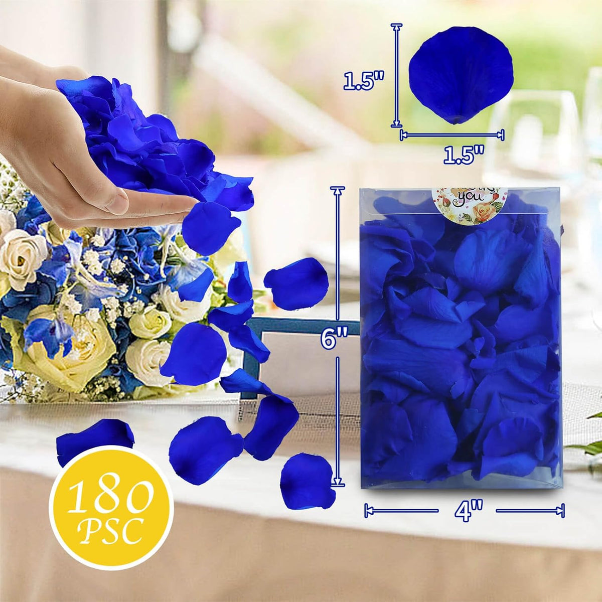 200Pcs Real Dried Preserved Royal Blue Rose Petals, Natural Flowers 1.75oz for Romantic Night