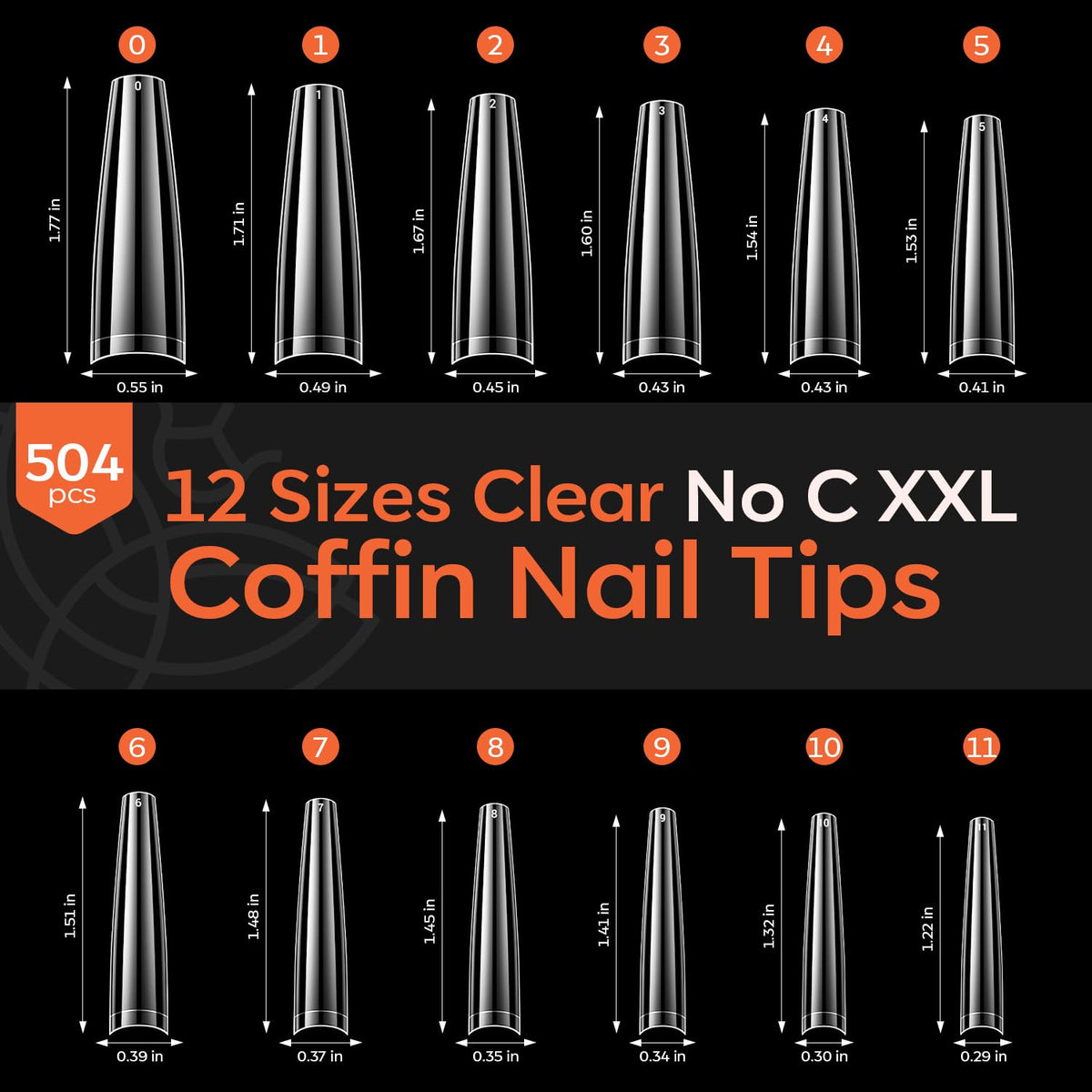 modelones XXL Long Coffin French Nail Tips, 504 PCS No C Curve Half Cover Clear Acrylic Fake Nails