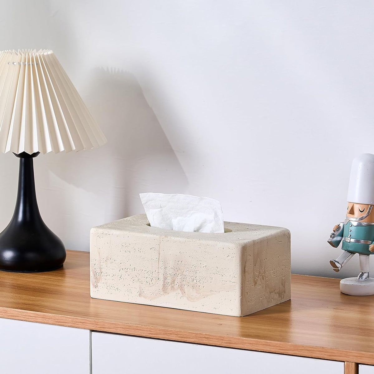 Natural Travertine Textures Tissue Box Cover Rectangular for Home Decor,Resin Heavy Tissue Box