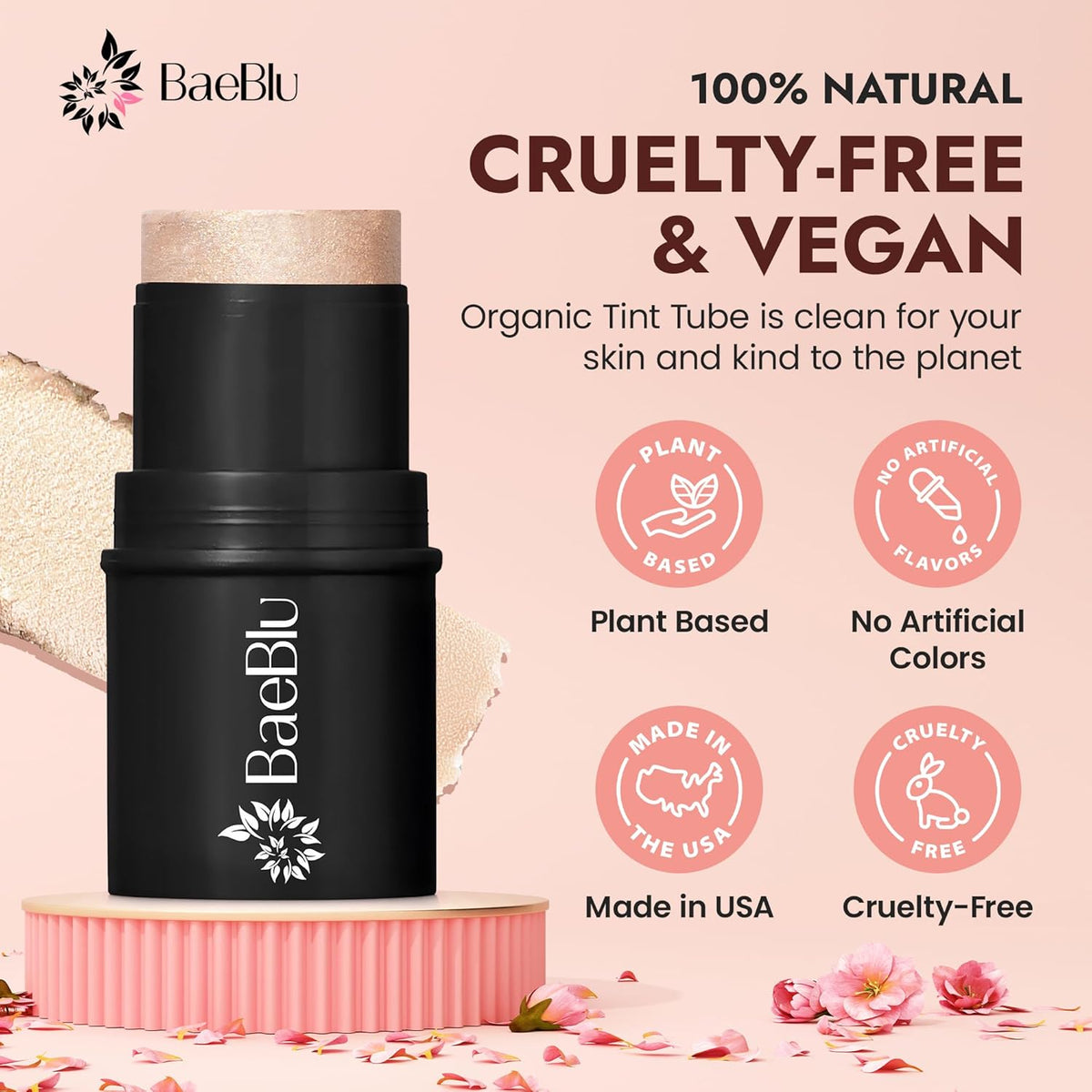 Organic Blush Tube, Chardonnay - 100% Natural Vegan Cream Blush Sticks, Multi-Use Bronzer, &