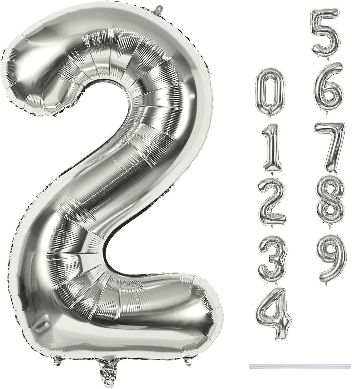 Silver Number Balloons, 40 inch Large Number 2 Foil Helium Balloons for Girls Women, Self Inflating