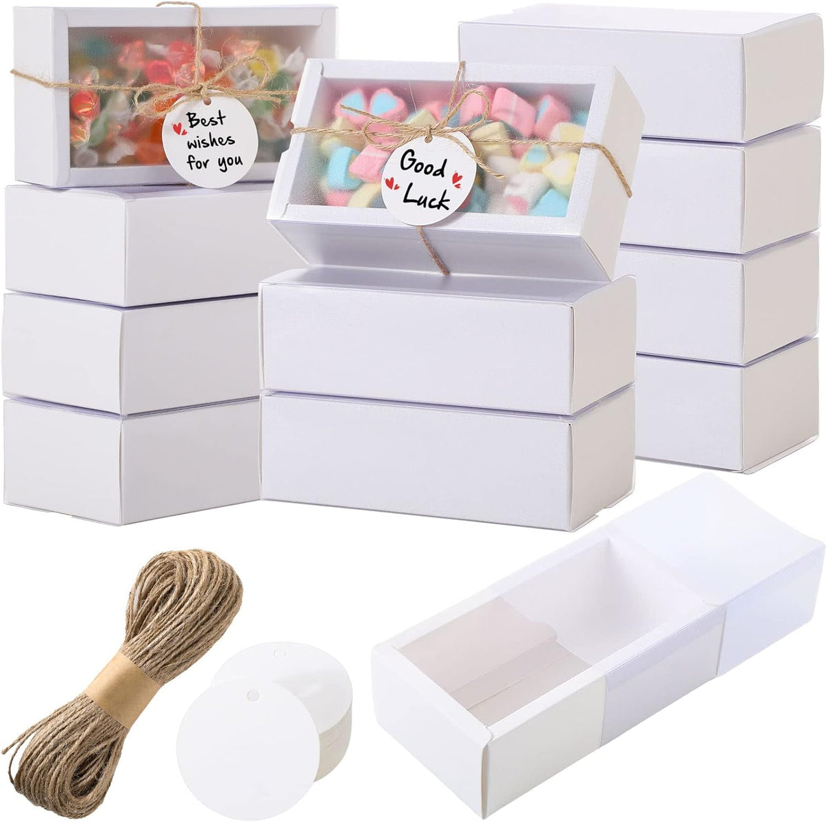 Roowest 50 Sets Kraft Soap Boxes Rectangle Packaging Box with Window Homemade Gift Box with Blank