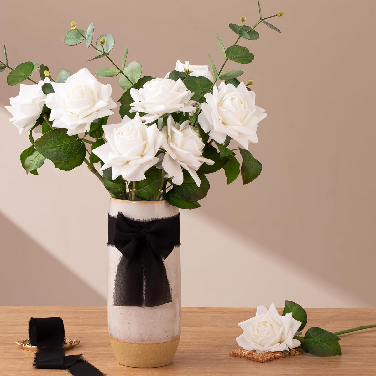 DORIS HOME 2" x21Yd Chiffon Ribbon for Flower Bouquet, Black & White Fabric Ribbon for Gift