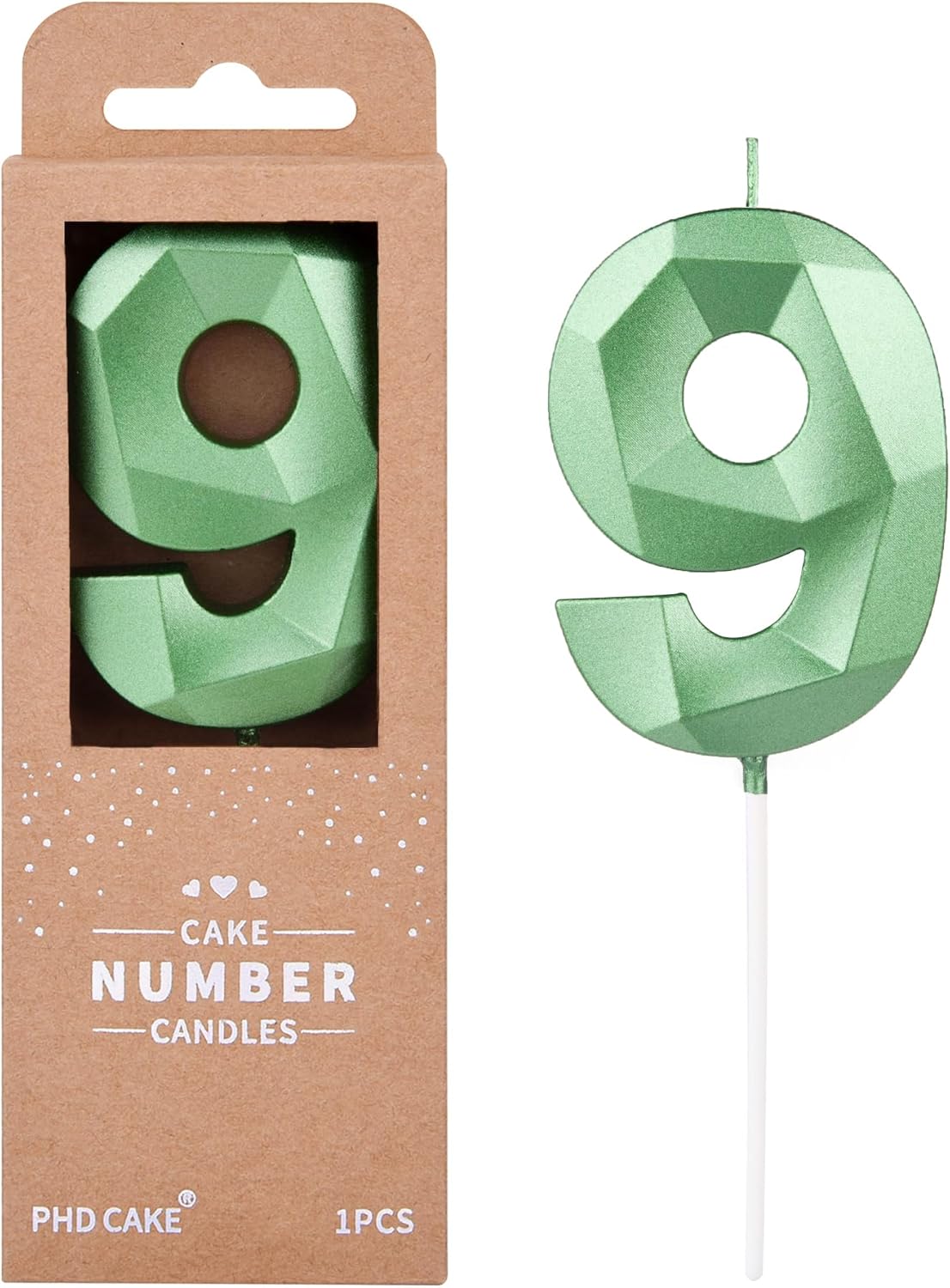 PHD CAKE 2.76 Inch Crystal Green 9 Number Cake Candle, Numeral Birthday Candles, Green Number
