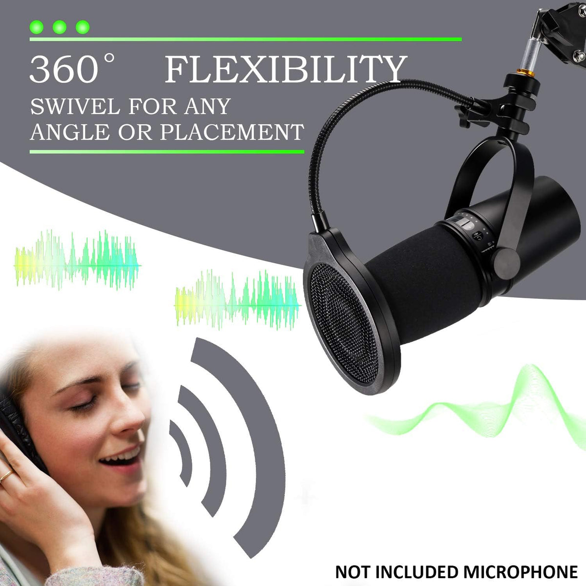 YOUSHARES Pop Filter - 4 Inch 3 Layers Metal Windscreen with Flexible 360° Gooseneck Clip Mic Mask