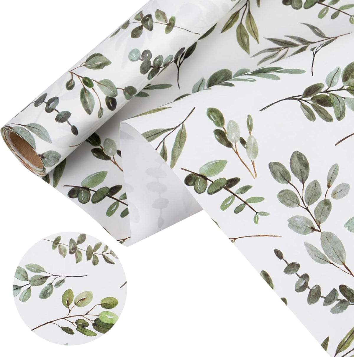 WRAPAHOLIC Kraft Wrapping Paper - Mini Roll - 17 Inch x 16.5 Feet - Eucalyptus Leaves Wrapping
