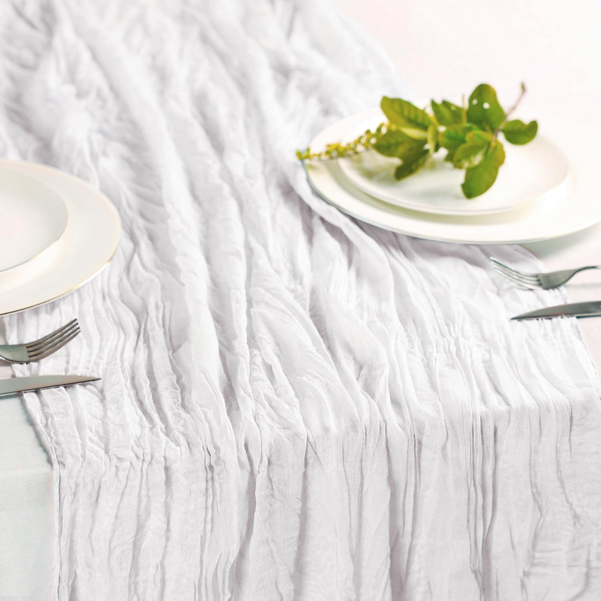 Hahuho Ivory Cheesecloth Table Runner 10ft, Gauze Boho Rustic Table Runners for Wedding Birthday