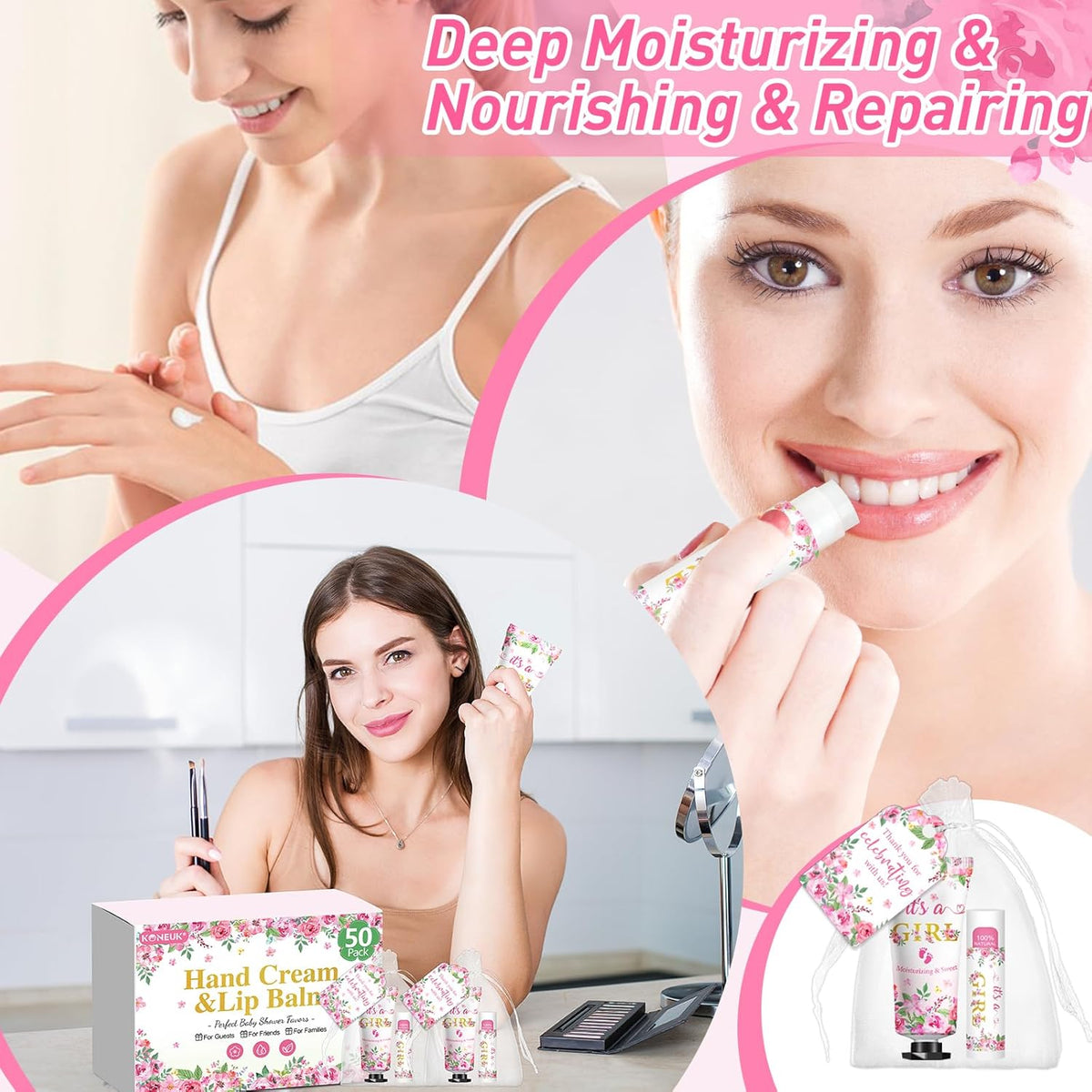 50 Pack Bulk Hand Cream and Lip Balm Gifts Sets, Baby Shower Favors and Bridal Shower Favors for