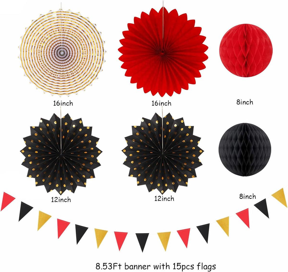 Red-Black Gold Casino Theme Party-Decorations - 20pcs Game Night Paper Lanterns Fans,Tissue Pom