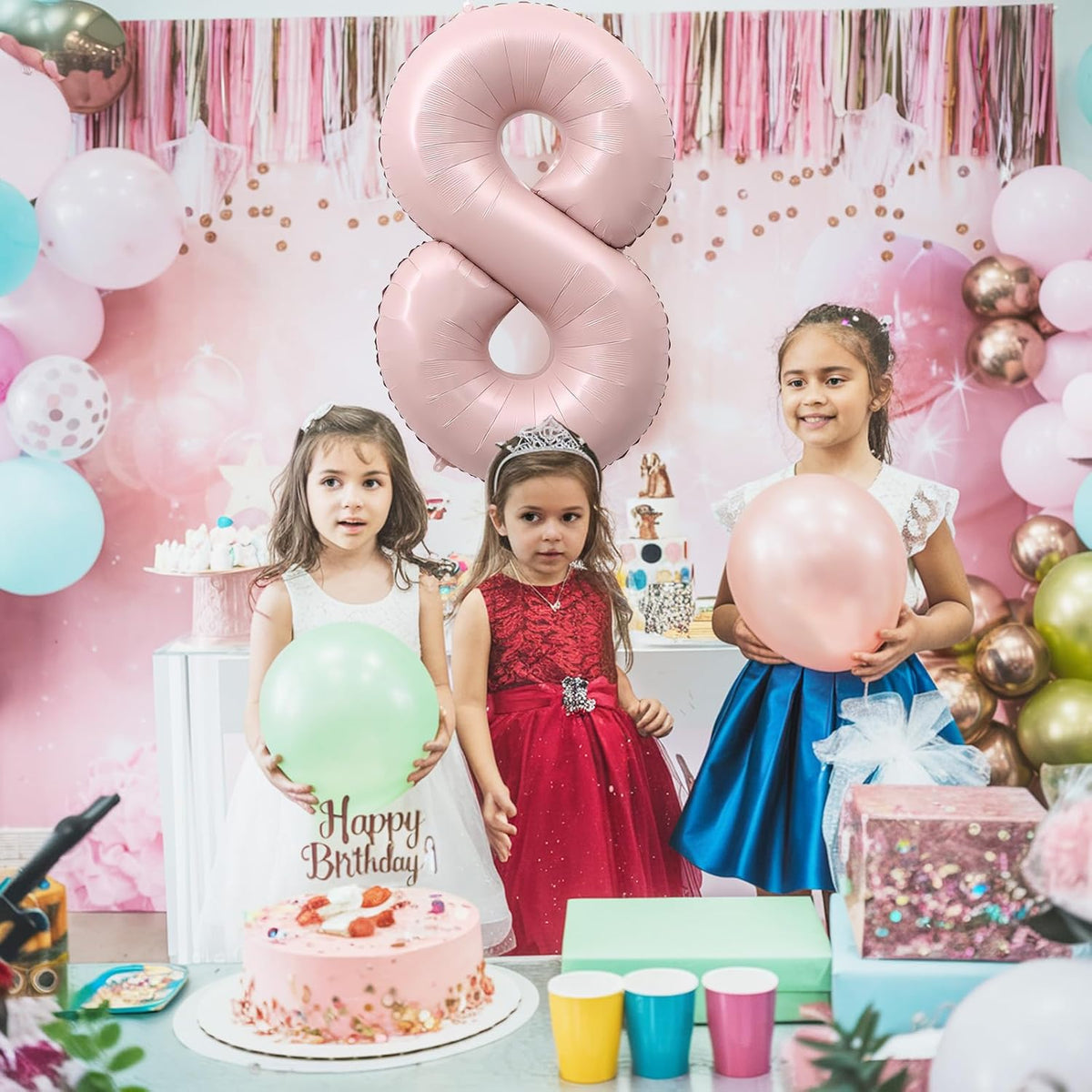 Pastel Pink 8 Balloons, 40" Giant Helium Foil Number Balloon 0-9 Blush Pink Number Balloon 8 for