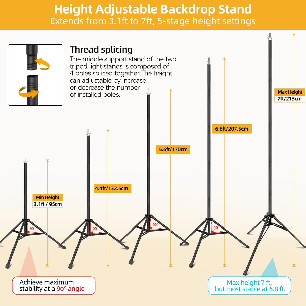 Backdrop Stand 10x7ft(WxH)- 7 Widths Photo Studio Adjustable Background Stand Support kit with