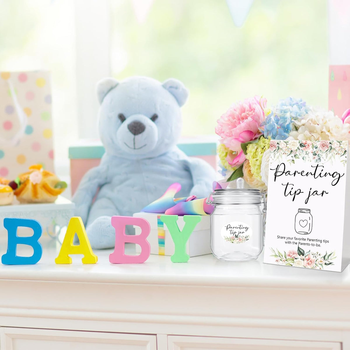Roowest Baby Shower to Baby Advice Cards for New Parents to Be - Tip Jar Sign for New Parents 60