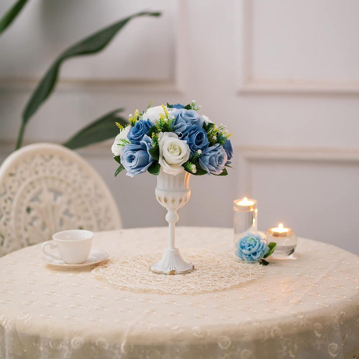 BLOSMON Flower Ball Centerpieces for Table 10 Pcs Fake Rose Centerpiece Flowers Dusty Blue