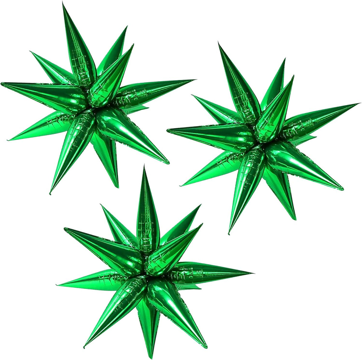 3pcs 26inch 3D Explosion Star foil balloon, Green Foil Cone Starburst Balloons for Birthday Wedding
