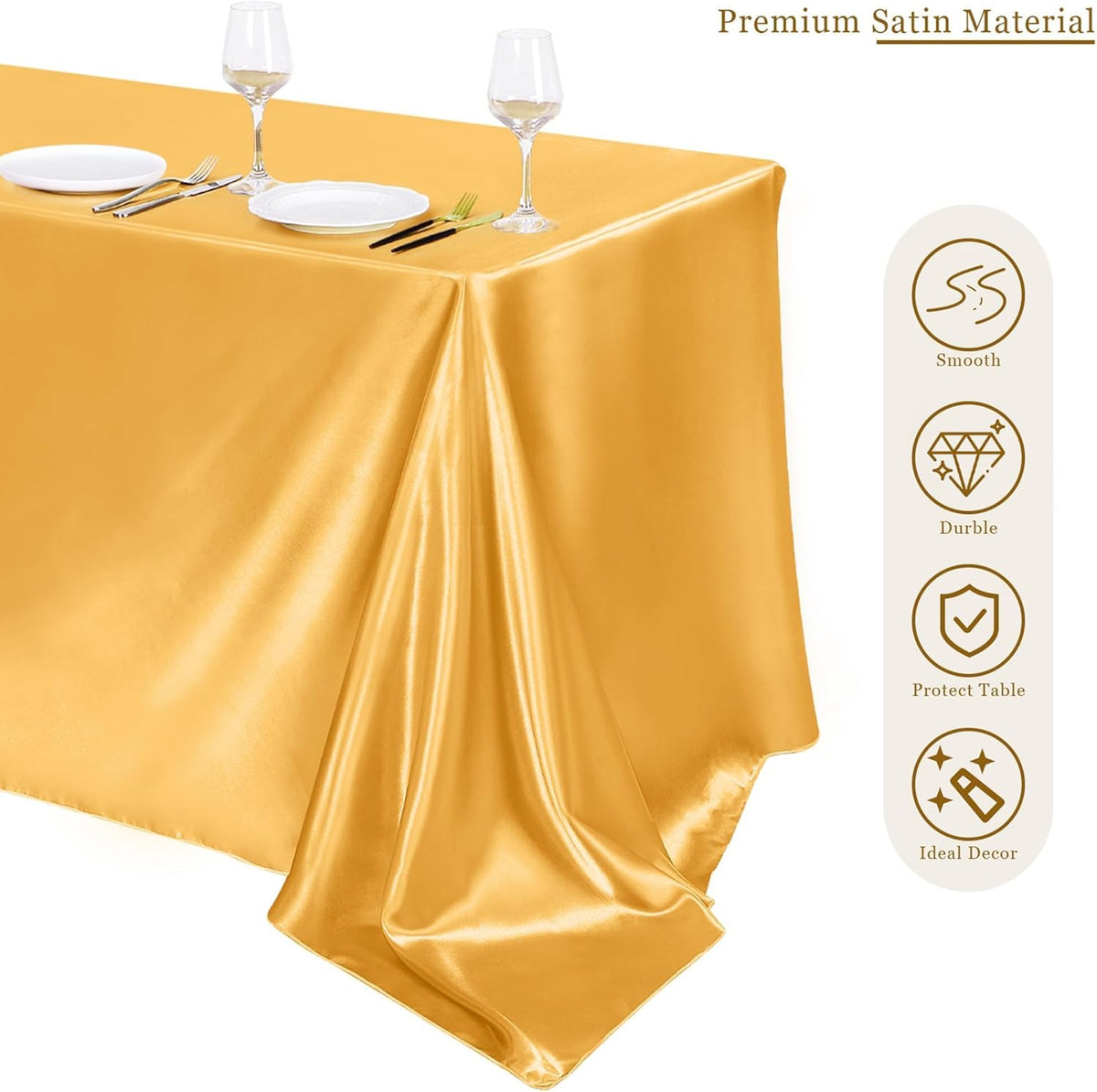 TURSTIN 1 Pack Gold Satin Tablecloth 102 x 58 Inch Overlay Satin Table Cover Rectangle Bright Silk