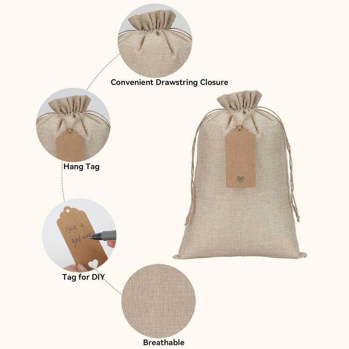 Tapleap Burlap Gift Bags with Drawstring - 10Pcs 8x12 Original Sacks with String and Tags for