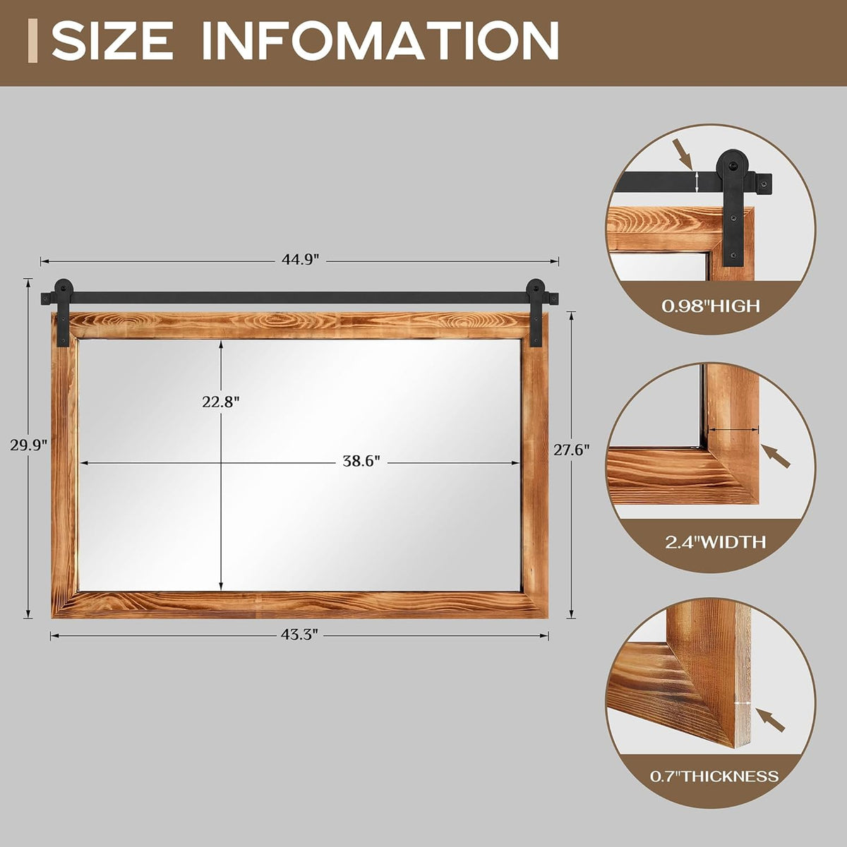 COGOOD Farmhouse Bathroom Mirror - 45 x 30 Large Rectangle Barn Door Mirror for Vanity, Bedroom