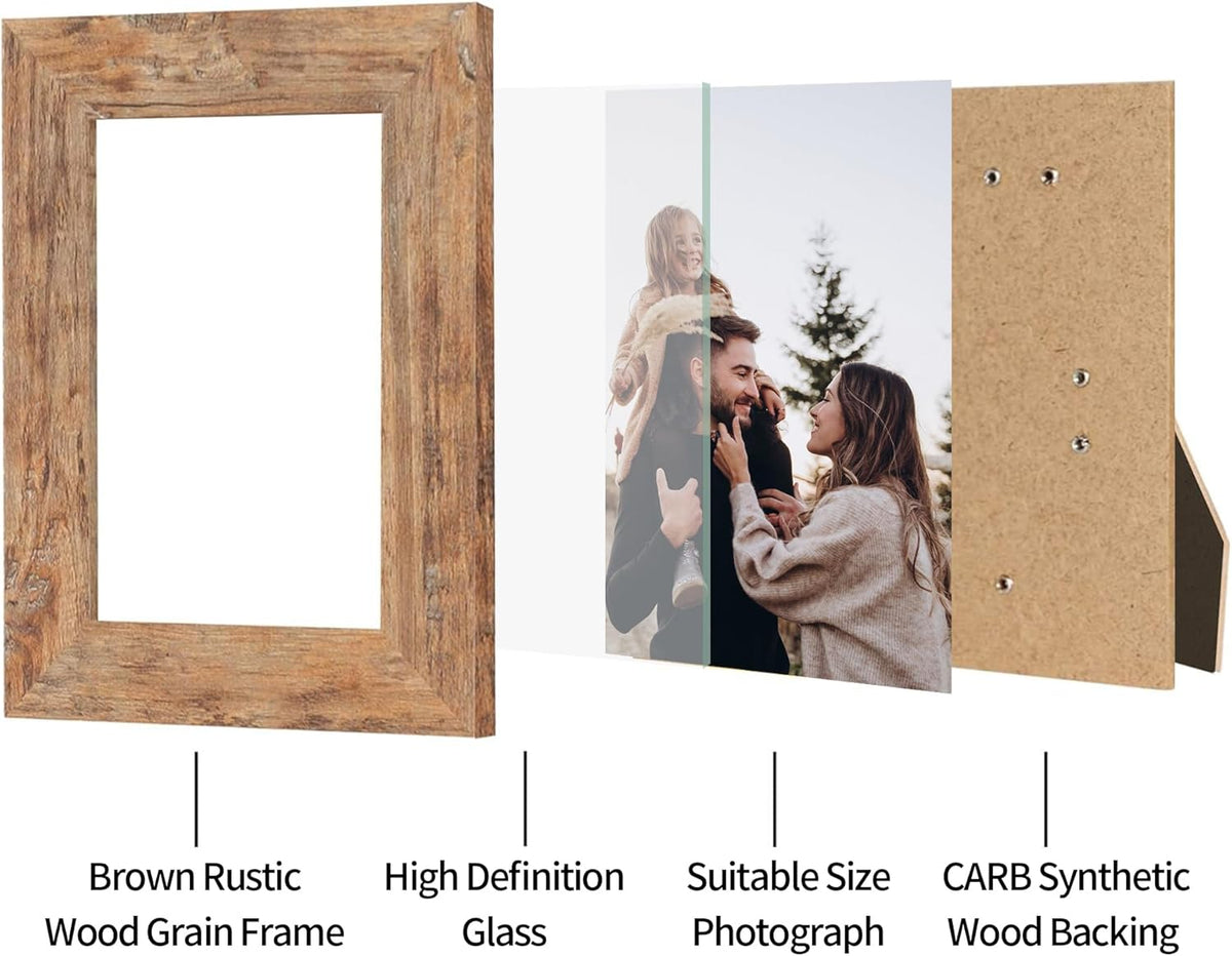5x7 Picture Frame Set of 4 with High Definition Real Glass, Mixed Color Wood Photo Frames for