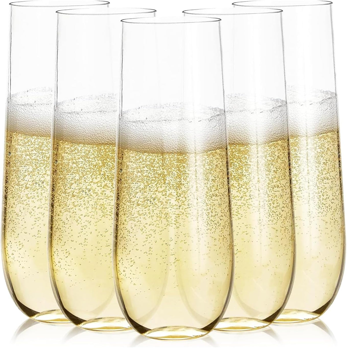 Prestee 24 Plastic Champagne Flutes - 9oz Heavy Duty Stemless Champagne Glasses for Parties