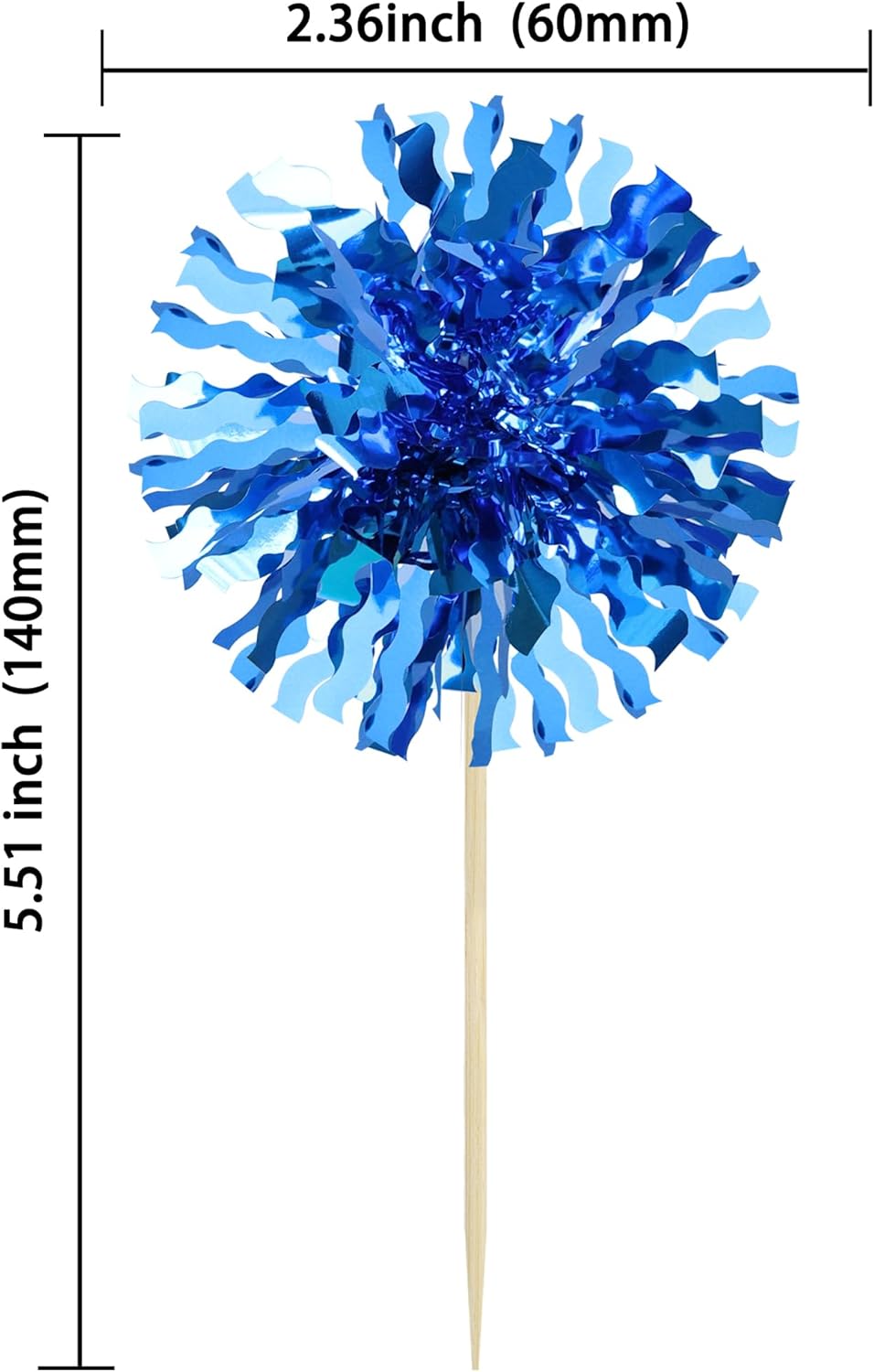 Ephlyn 30Pcs Foil Firework Cupcake Toppers Blue Tinsel Flower Drink Stirrers Cocktail Food Fruit