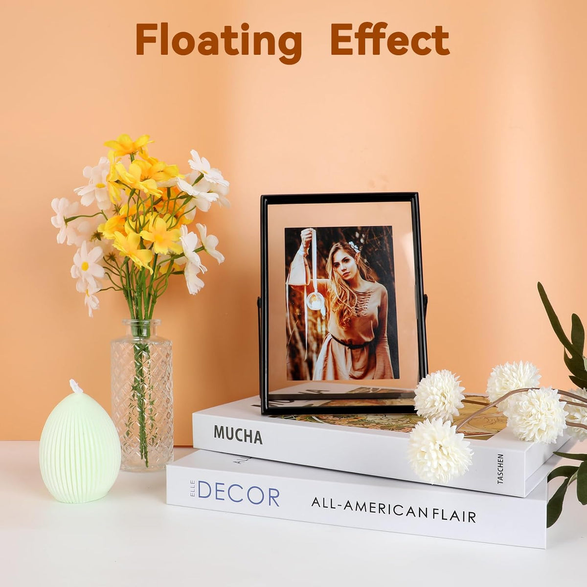 Black Floating Frame (5"x7", Vertical), For Picture 4x6, 3x5, 2x3, Tabletop Shelf Photo Frame