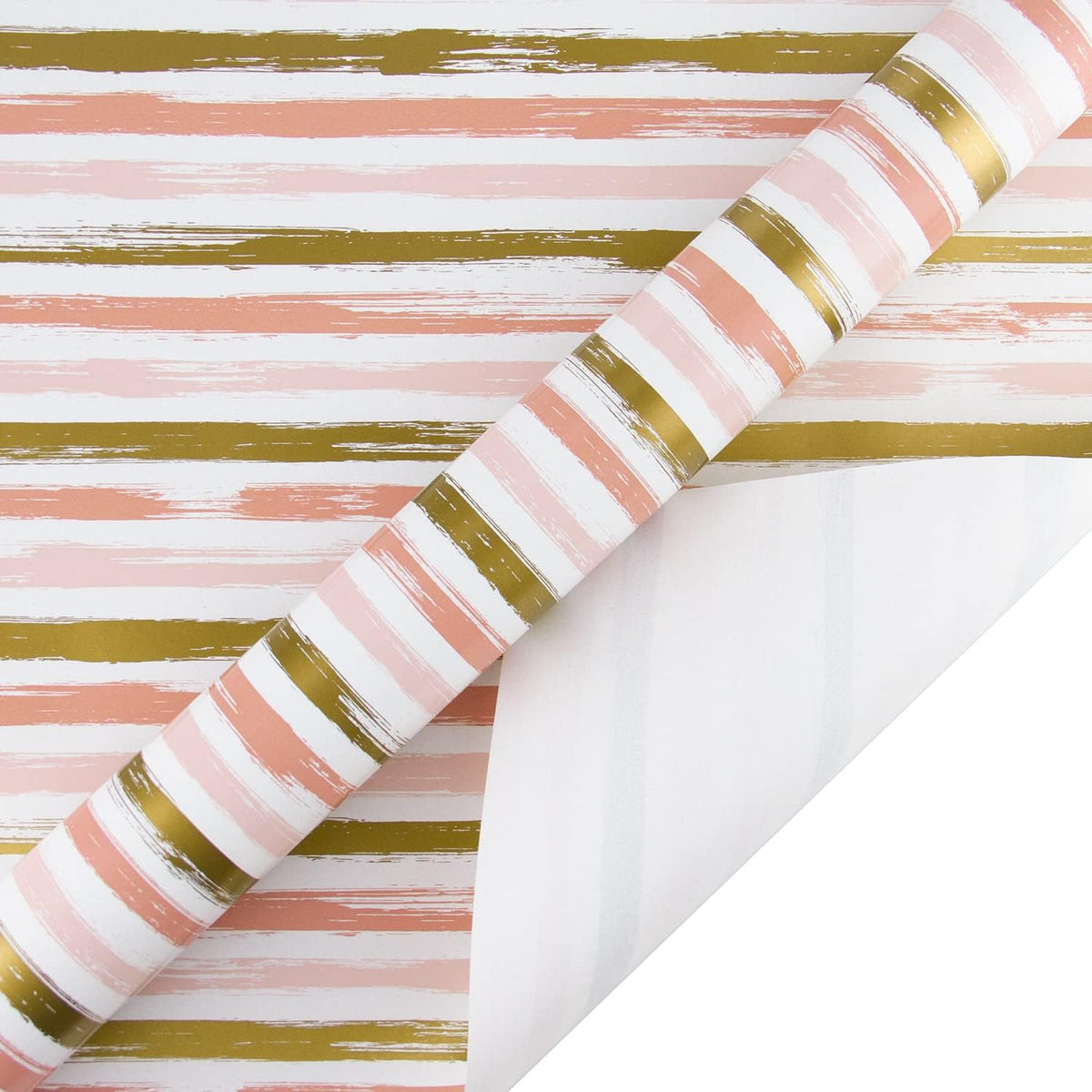 WRAPAHOLIC Reversible Pink Wrapping Paper - Mini Roll - 17 Inch X 33 Feet - Pink Gold Lines and