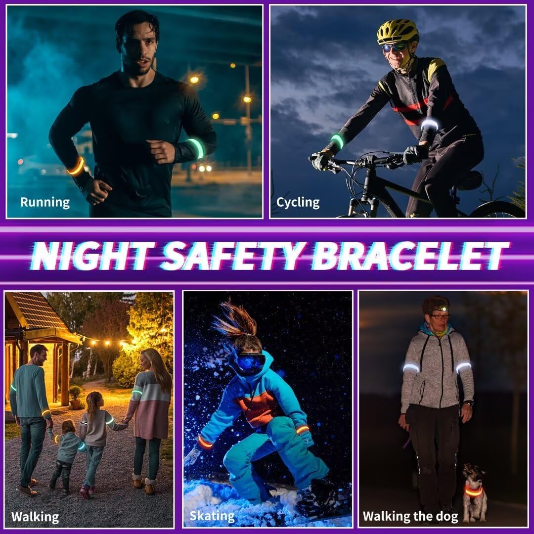 Dilabnba XL Glow Bracelets 6PCS, Reflective LED Bracelets - Adjustable Light Up Arm Bands for