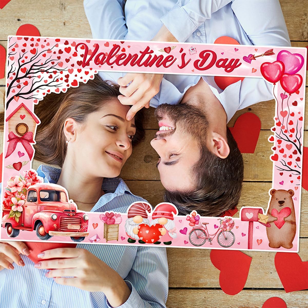 Valentine's Day Photo Booth Props Frame Pink Heart Valentine's Day Theme Selfie Photo Booth Picture