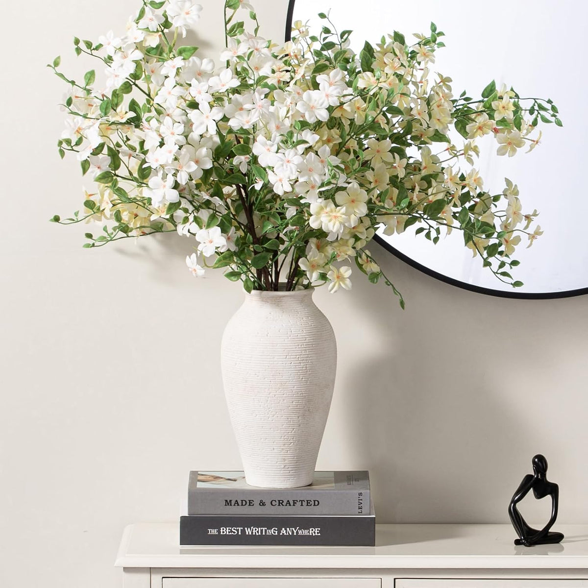 Ceramic Flower Vase Home Decor - Large Tall Farmhouse Table Vases Rustic Vintage Living Room